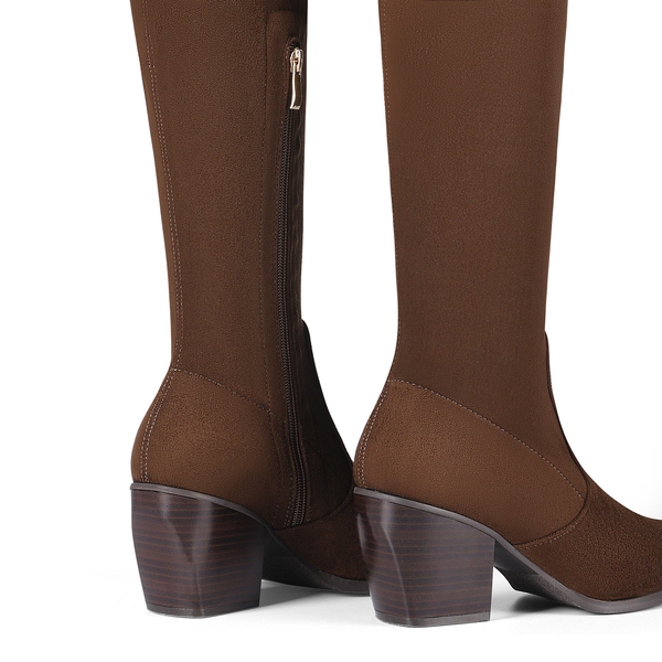 Pointed Toe Thigh High Boots - DARK BROWN SUEDE - 4